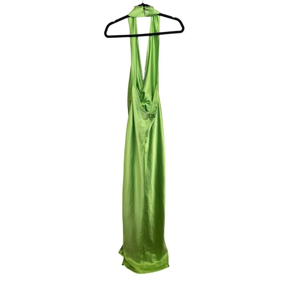Revolve Khanums Maxi Dress Halter Rhinestone Slit Pear Green NWT Sz Large - Picture 9 of 15